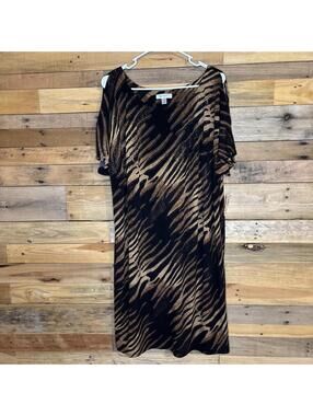 Dressbarn Dress Women's Size 18 NWT Animal Print Sparkle Midi Shoulder Cut Outs